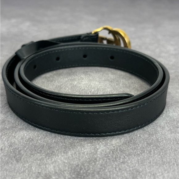 Authentic Gucci Black Leather Slim GG Marmont Belt 409417 75/30 - Picture 5 of 11